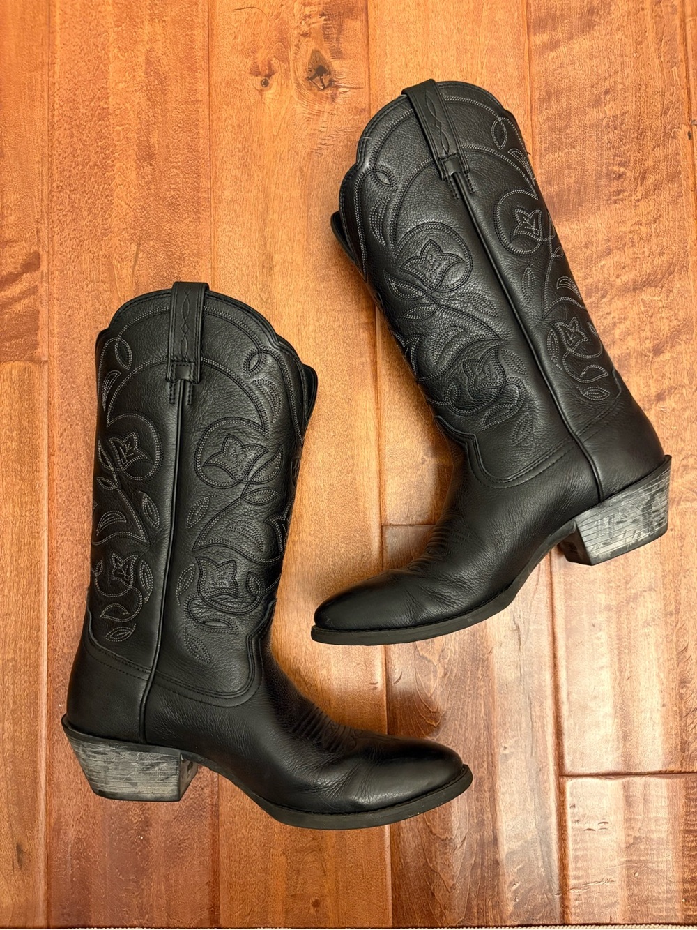 Black Leather Women’s Western Cowboy Boots - Size 6.5